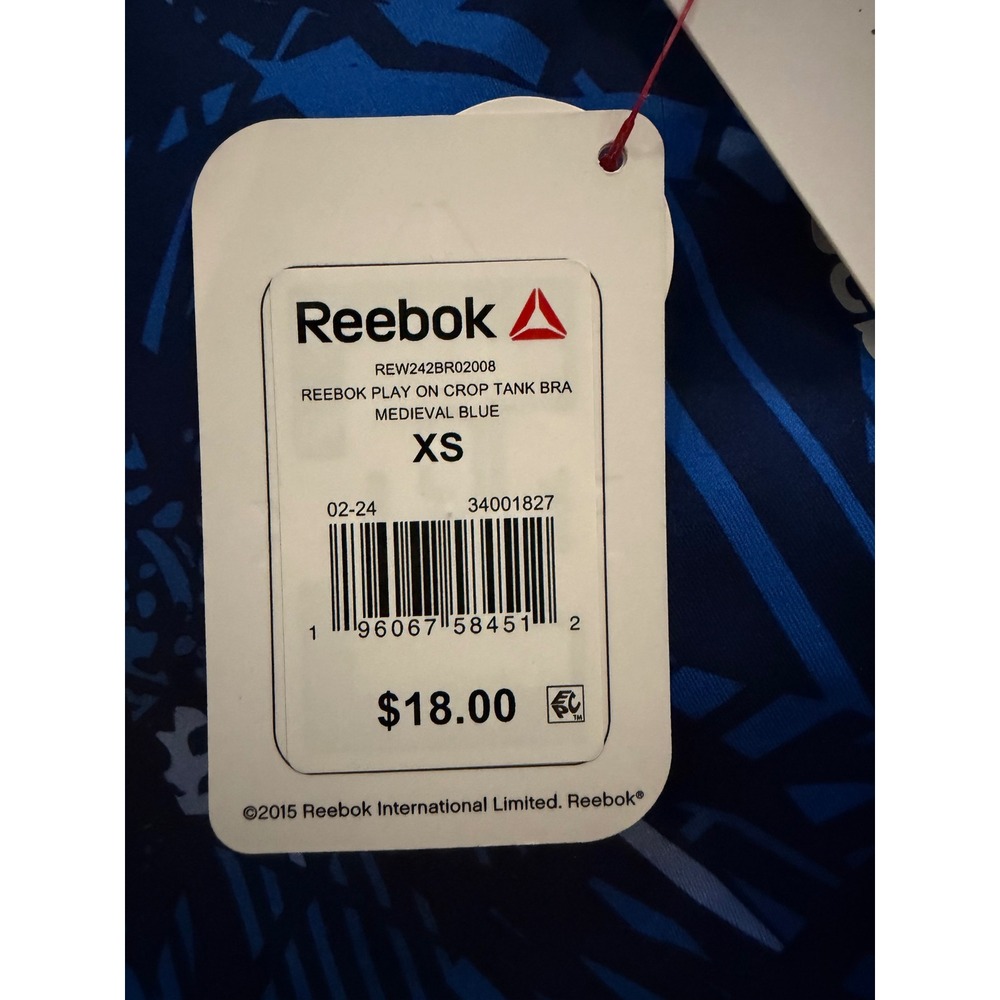 NWT Reebok Play On Crop Tank Bra XS Medieval Blue Medium Support Sports Bra - Picture 3 of 5